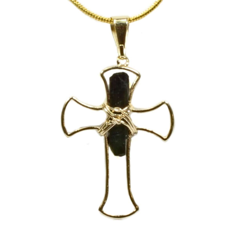 Tourmaline Crystal Cross Pendant with Chain