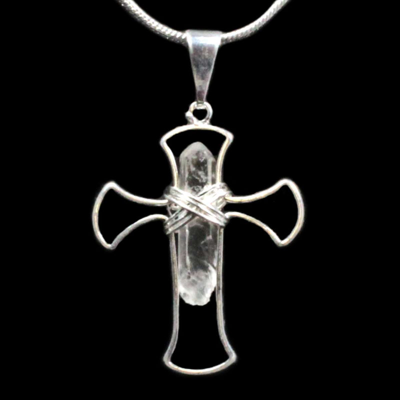 Clear Quartz Crystal Cross Pendant with Chain